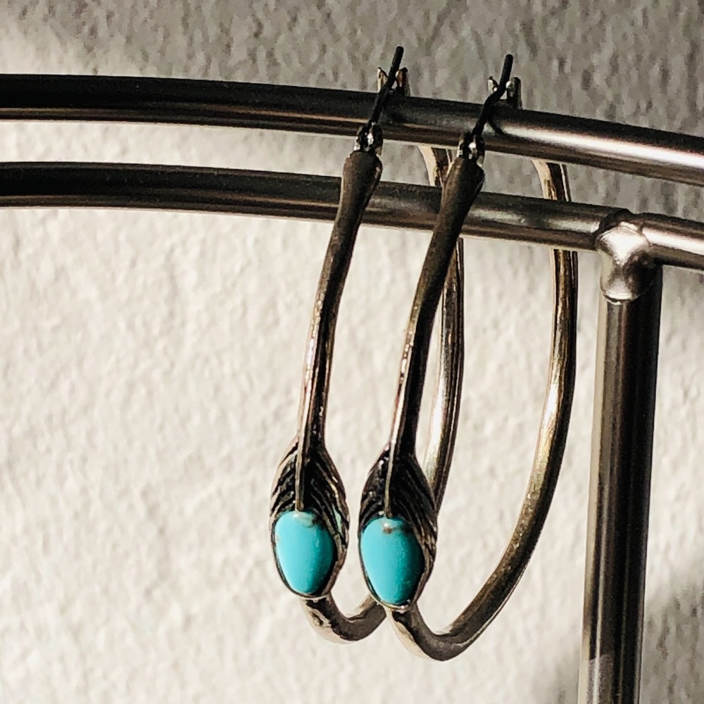 Navajo  Silver & Turquoise Hoop Earrings